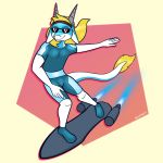  1:1 anthro arwokom clothing dragon eyewear flying glasses hair horn hoverboard long_hair male mammal scalie simple_background solo 