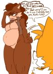  2020 annoyed anthro archie_comics bodily_fluids breasts canid canine chipmunk dialogue duo english_text featureless_breasts female fox genitals ground_squirrel hi_res male mammal miles_prower navel pleasure_castle pregnant pussy rodent sally_acorn sciurid sonic_the_hedgehog_(archie) sonic_the_hedgehog_(comics) sonic_the_hedgehog_(series) speech_bubble sweat text video_games 