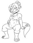  anthro belly big_belly bouncyotter breasts chest_tuft claws cleavage clothed clothing female fur hair hi_res lutrine mammal membrane_(anatomy) monochrome mustelid pregnant shawnthegirl solo tuft webbed_hands 