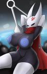  2020 angry anthropod areola arthropod bdsm big_breasts breasts clothed clothing digital_media_(artwork) female gloves handwear hi_res hollow_knight hornet_(hollow_knight) huge_breasts leg_wears legwear needle_(disambiguation) nipples not_furry presenting simple_background solo stockings thick_thighs video_games weapon zzvinniezz 