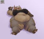  arkveveen belly big_breasts bobcat breasts felid feline female food hi_res huge_breasts lynx mammal morbidly_obese obese overweight paws pizza roxie_(dragocat) sleeping solo sweatpants 