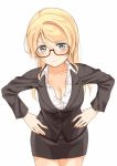  1girl angry animated animated_gif ayase_eli blonde_hair blue_eyes breasts cleavage glasses long_sleeves love_live! love_live!_school_idol_project mogu_(au1127) office_lady ugoira white_background 