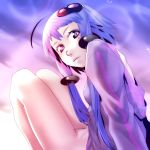  1girl bottomless breasts closed_mouth groin hair_ornament highres hood hoodie jacket looking_at_viewer purple_eyes purple_hair short_hair_with_long_locks solo soon thighs twintails vocaloid yuzuki_yukari 
