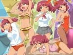  1girl blush breasts bunnysuit cleavage closed_mouth commentary earrings hairu hinata_natsumi jewelry keroro_gunsou looking_at_viewer open_mouth pantyhose pink_hair red_eyes red_hair school_uniform short_hair smile solo swimsuit twintails 