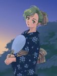  1girl commentary_request earrings final_fantasy final_fantasy_vi green_eyes green_hair japanese_clothes jewelry kimono looking_at_viewer quot short_hair solo star tina_branford 