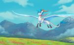 2020 blue_hair claws day detailed_background digital_media_(artwork) dragon female feral grass hair hi_res horn icelectricspyro membrane_(anatomy) membranous_wings outside scalie sky solo spines western_dragon wings 