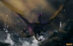  2020 claws day detailed_background digital_media_(artwork) dragon flying hi_res horn membrane_(anatomy) membranous_wings outside ravoilie scalie sky spines water western_dragon wings 