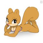  1:1 2020 anthro bottomless bra clothed clothing female looking_at_viewer lying mammal nickelodeon on_front rodent sandy_cheeks sciurid simple_background solo spongebob_squarepants tree_squirrel underwear white_background xylas 