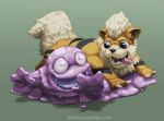  ^_^ black_eyes closed_eyes commentary commission creature english_commentary full_body gen_1_pokemon grey_background grimer growlithe namh no_humans pokemon pokemon_(creature) tongue tongue_out watermark web_address 