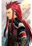  1boy asch green_eyes hankuri long_hair male_focus open_mouth red_hair simple_background solo surcoat sword tales_of_(series) tales_of_the_abyss weapon 