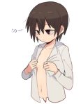  1girl androgynous black_hair collared_shirt hrdrifter kino kino_no_tabi navel reverse_trap shirt short_hair simple_background solo white_background 