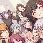  &gt;_&lt; 6+girls :&gt; :d :i \o/ ^_^ aiba_aina aoba_moca aqua_hair arms_up ayasaka bang_dream! bangs black_hair black_shirt blonde_hair bob_cut brown_hair clapping closed_eyes commentary covering_another&#039;s_eyes grey_hair grin group_picture hair_ornament hazawa_tsugumi hikasa_youko hikawa_hina ichigaya_arisa itou_ayasa kanemoto_hisako katou_emiri kitazawa_hagumi long_hair looking_at_viewer minato_yukina misawa_sachika mitake_ran multicolored_hair multiple_girls open_mouth orange_hair outstretched_arms ozawa_ari photo-referenced pink_hair purple_hair purple_skirt red_hair sakura_ayane sakuragawa_megu seiyuu_connection shirt short_hair side_braids skirt smile streaked_hair twintails udagawa_ako udagawa_tomoe uehara_himari v waving x_hair_ornament yoshida_yuuri 