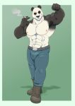  2020 abs anthro armpit_hair beastars biceps big_muscles black_body black_fur black_nose body_hair boots bottomwear cigarette clothed clothing footwear fur giant_panda gouhin hi_res jabuhusky jeans looking_at_viewer male mammal multicolored_body multicolored_fur muscular muscular_male nipples pants pecs pink_nipples scar simple_background smoking solo topless two_tone_body two_tone_fur ursid white_body white_fur 