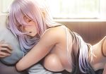  bed breasts gray_hair koko_(koko3) long_hair no_bra original 