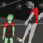  1:1 anthro anthrofied bottomwear clothed clothing duo electrike fuze hi_res jolt_(fuze) male nintendo pawl_(fuze) pok&eacute;mon pok&eacute;mon_(species) poochyena shorts sport sportswear video_games volleyball 