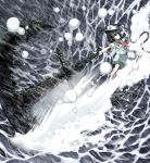  1girl anchor ascot attack black_hair chain full_body gloves hat highres holding medium_hair murasa_minamitsu outdoors outstretched_arm sailor sailor_hat shirt shorts smile solo spell_card splashing sunyup touhou water 