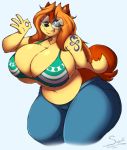 absurd_res anthro big_breasts breasts canid canine canis cleavage clothed clothing curvy_figure domestic_dog eyewear female glasses hi_res huge_breasts mammal nami_(one_piece) navel one_eye_closed one_piece slightly_chubby superia superix thick_thighs tongue tongue_out voluptuous wide_hips wink 
