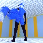  1:1 2019 3d_(artwork) 5_fingers absurd_res anthro big_ears big_tail blep blue_body blue_fur butt canid canine colored_nails digital_media_(artwork) digitigrade dipstick_tail drgravitas eyebrows eyeshadow female fingers fluffy fluffy_tail fox fur genitals gesture grab_tail happy hi_res humanoid_pussy inner_ear_fluff leg_markings long_tail looking_at_viewer looking_down makeup mammal markings middle_finger multicolored_body multicolored_fur multicolored_tail nails nude orange_nails paws pink_tongue pussy raised_tail rear_view red_eyes smile socks_(marking) solo spread_legs spreading standing tail_pull teasing tongue tongue_out tuft two_tone_body two_tone_fur whiskers wide_hips 