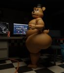  3d_(artwork) balls bubble_butt butt digital_media_(artwork) e621 five_nights_at_freddy&#039;s freddy_(fnaf) genitals looking_at_viewer male overweight penis slightly_chubby snips456fur video_games 