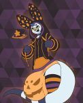  3_fingers anthro blep bulge clothing envoy_(kokoro-doll) eyes_closed eyewear fingers furgonomics glasses halloween_motif hi_res holding_object hoodie hybrid hyper hyper_bulge kokoro-doll legwear male smile stockings tongue tongue_out topwear 