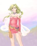  1girl blue_eyes breasts cleavage commentary_request earrings final_fantasy final_fantasy_vi fishnets green_hair jewelry large_breasts lips medium_hair necklace ponytail quot solo tina_branford 