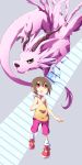  1:2 4_toes 5_fingers blush brown_hair claws clothing digimon digimon_(species) dragon fangs feathered_dragon feathers female feral fingers fur green_eyes hair hi_res hikari_kamiya horn human magnadramon mammal multi_wing open_mouth pink_body pink_fur poseygarden red_eyes teeth toes wings young 