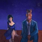  1:1 2020 anthro black_hair bojack_horseman bojack_horseman_(character) breasts cleavage clothed clothing diane_nguyen dress duo equid equine eyewear facial_markings female footwear glasses hair head_markings horse human male mammal mane markings mausinner necktie netflix night sandals signature star suit 