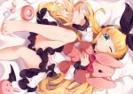  barefoot blonde_hair candy cat_smile green_eyes lollipop long_hair mononobe_alice nahaki nijisanji 