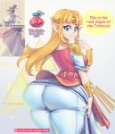  2020 5_fingers a_link_to_the_past big_butt blonde_hair blue_eyes butt clothed clothing dialogue english_text female fingers hair humanoid humanoid_pointy_ears hylian long_hair looking_back nintendo not_furry princess_zelda solo speech_bubble super_smash_bros. super_smash_bros._ultimate supersatanson talking_to_viewer text the_legend_of_zelda url video_games 