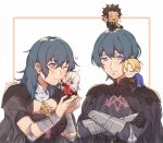  &gt;_&lt; 2girls 3boys aqua_hair arm_guards blonde_hair blue_eyes blush breasts brown_hair byleth_(fire_emblem) byleth_(fire_emblem)_(female) byleth_(fire_emblem)_(male) cape cheek_kiss chibi claude_von_riegan crossed_arms dimitri_alexandre_blaiddyd dual_persona edelgard_von_hresvelg fire_emblem fire_emblem:_three_houses garreg_mach_monastery_uniform heart kiss medium_breasts multiple_boys multiple_girls short_hair silver_hair upper_body yaoi yukari_(bryleluansing) yuri 