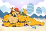  alcohol anthro arthropod beach beverage bowser cocktail crab crustacean decapoda koopa looking_at_viewer lying malacostracan male marine mario_bros martini martini_glass muscular muscular_male nintendo nude on_front scalie seaside sun_bahing sxfpantera towel video_games 