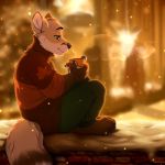  1:1 2020 4_toes 5_fingers anthro blurred_background canid canine clothed clothing day detailed_background digital_media_(artwork) eyebrows eyelashes fingers fox hi_res male mammal outside sitting smileeeeeee solo toes 
