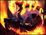  2020 ambiguous_gender ariannafray_pr black_border border digital_media_(artwork) digitigrade dragon feral fire hi_res horn solo wingless_dragon 