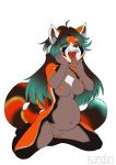  ailurid anthro bodily_fluids breasts female genitals hi_res hypnosis kandlin mammal mind_control navel nipples nude open_mouth pregnant pussy red_panda saliva simple_background solo vega_(artica) white_background 