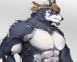  abs anthro bandanna biceps black_nose canid canine canis domestic_dog fur grey_body grey_fur husky kemo_coliseum male mammal multicolored_body multicolored_fur muscular muscular_male nordic_sled_dog pecs solo spitz stakeho_lder two_tone_body two_tone_fur volga white_body white_fur 