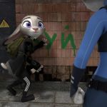  1:1 2020 3d_(artwork) against_wall anthro backpack belt black_clothing building claws clothing concrete digital_media_(artwork) disney duo ears_down eyebrows eyelashes female female/female fingers fur gopnik grey_body grey_fur handwear hi_res judy_hopps lagomorph leporid long_ears mammal melo multicolored_body multicolored_ears multicolored_fur outside paint pink_nose pivoted_ears police_uniform purple_eyes rabbit russian_text short_tail spray_paint square_crossover standing text tight_clothing tile toe_claws toeless_legwear topwear uniform white_body white_fur zootopia 