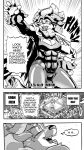  anthro cleavage_cutout comic daigaijin dialogue donkizari english_text felid female furryfight_chronicles hi_res lion male mammal monochrome open_mouth pantherine text tiger 