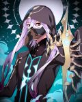  1boy absurdres asclepius_(fate/grand_order) bangs crossed_bangs fate/grand_order fate_(series) green_eyes highres hood male_focus mask shimi_to_ufu short_hair_with_long_locks staff white_hair 