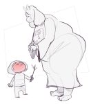  2019 belly blush boss_monster bovid butt caprine clothed clothing duo female fully_clothed goat hi_res human larger_female mammal overweight overweight_female protagonist_(undertale) secretgoombaman12345 simple_background size_difference sketch stick thick_thighs toriel undertale video_games white_background wide_hips 