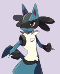  brown_eyes creature gen_4_pokemon grey_background looking_to_the_side lucario no_humans pokemon pokemon_(creature) rifu_(hunihuni1130) simple_background solo spikes standing upper_body 