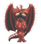  anthro areola big_breasts blue_eyes breasts cat771115 claws dragon female hi_res horn hyper mammal markings muscular nipples piercing simple_background spikes thick_thighs wings 