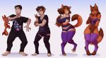  2018 anthro barefoot black_hair black_nose bodily_fluids bottomwear breast_growth breasts brown_hair canid canine clothing cocoa_(dragonmegaxx) digitigrade duo female feral fox gender_transformation genital_fluids hair hand_on_breast human human_to_anthro iamqueenlion legwear looking_back male mammal masturbation mtf_transformation navel pants pussy_juice sequence shirt short_hair simple_background smile solo_focus species_transformation standing stockings surprise tail_growth tongue tongue_out topwear transformation vaginal vaginal_masturbation 