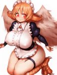  1girl breasts claws covered_nipples fumio_(rsqkr) harpy highres huge_breasts ishuzoku_reviewers long_hair looking_at_viewer maid_headdress meidri monster_girl orange_eyes orange_hair simple_background solo thick_thighs thigh_strap thighs white_background wide_hips wings 