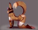  2020 all_fours anthro breasts butt canid canine canis digital_media_(artwork) doomthewolf female hair hi_res jackal jewelry mammal pawpads pink_pawpads raised_tail short_hair side_boob solo zanya_(doomthewolf) 