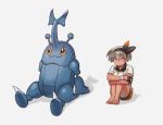  barefoot bike_shorts blue_eyes dark_skin gloves gray_hair headband heracross pokemon saitou_(pokemon) short_hair shorts uji_matcha wristwear 