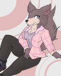  2020 absurd_res anthro beastars big_breasts breasts brown_body canid canine canis clothed clothing comic digital_media_(artwork) female fur grey_body grey_fur hi_res juno juno_(beastars) looking_at_viewer lugio-france mammal manga simple_background smile solo white_body white_fur wolf 