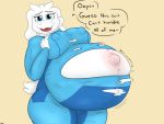  4:3 anthro belly big_belly big_breasts boss_monster bovid breasts caprine clothing english_text female fur hyper hyper_belly mammal mature_female navel outie_navel pregnant solo text toriel undertale undyingwolf video_games white_body white_fur 