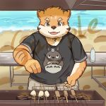  1:1 2020 4_fingers anthro beach bottle bottomwear brown_nose chest_tuft clothing cooking countershade_arms countershade_torso countershading day eyebrows felid fingers foam food fur furniture ghibli glowing goldfishdog grill grilling hi_res humanoid_hands kemono looking_at_viewer male mammal my_neighbor_totoro open_mouth open_smile orange_body orange_fur outside pantherine pants pink_inner_ear sample sand sea seaside shirt smile solo striped_arms table teeth tiger topwear totoro tuft water watermark whiskers white_countershading white_eyebrows 