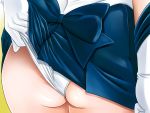  1girl adjusting_clothes adjusting_panties ass ass_focus back_bow bishoujo_senshi_sailor_moon bow close-up commentary_request elbow_gloves from_behind glamour_works gloves gradient gradient_background green_background highres leotard leotard_pull magical_girl panties pleated_skirt revision sailor_senshi_uniform sailor_uranus skirt skirt_lift solo ten&#039;ou_haruka underwear upskirt wedgie white_gloves white_panties 