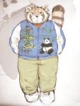  2020 ailurid anthro bottomwear clothing duo giant_panda kemono mammal overweight pants red_panda takakei1 ursid 